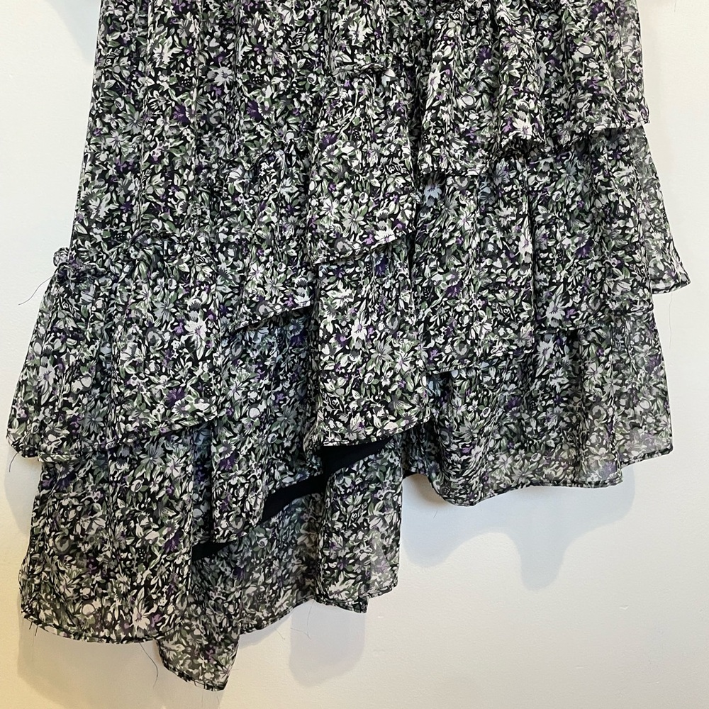 ASTR The Label Long Sleeve Asymmetrical Tiered Ruffle Floral Midi Dress, MEDIUM - Picture 6 of 13